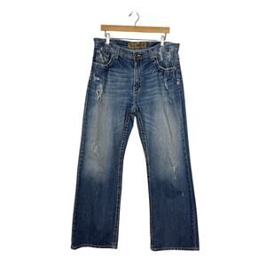 BKE Tyler Bootcut Jeans Men's 36x32 Blue Denim Relaxed Fit Faded Distressed Y2K